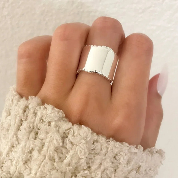 925 Sterling Silver Chunky Bold Statement Ring Large Thick Ring Wide Ring - Picture 2 of 9